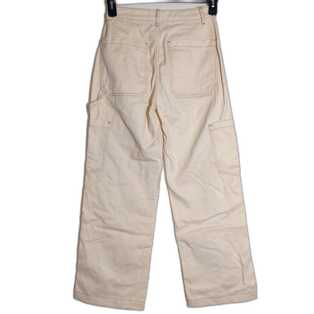 Denim Co. Women's 100% Cotton High Waist Wide Leg Cargo Jeans Cream Size 2 EUC - Picture 5 of 12